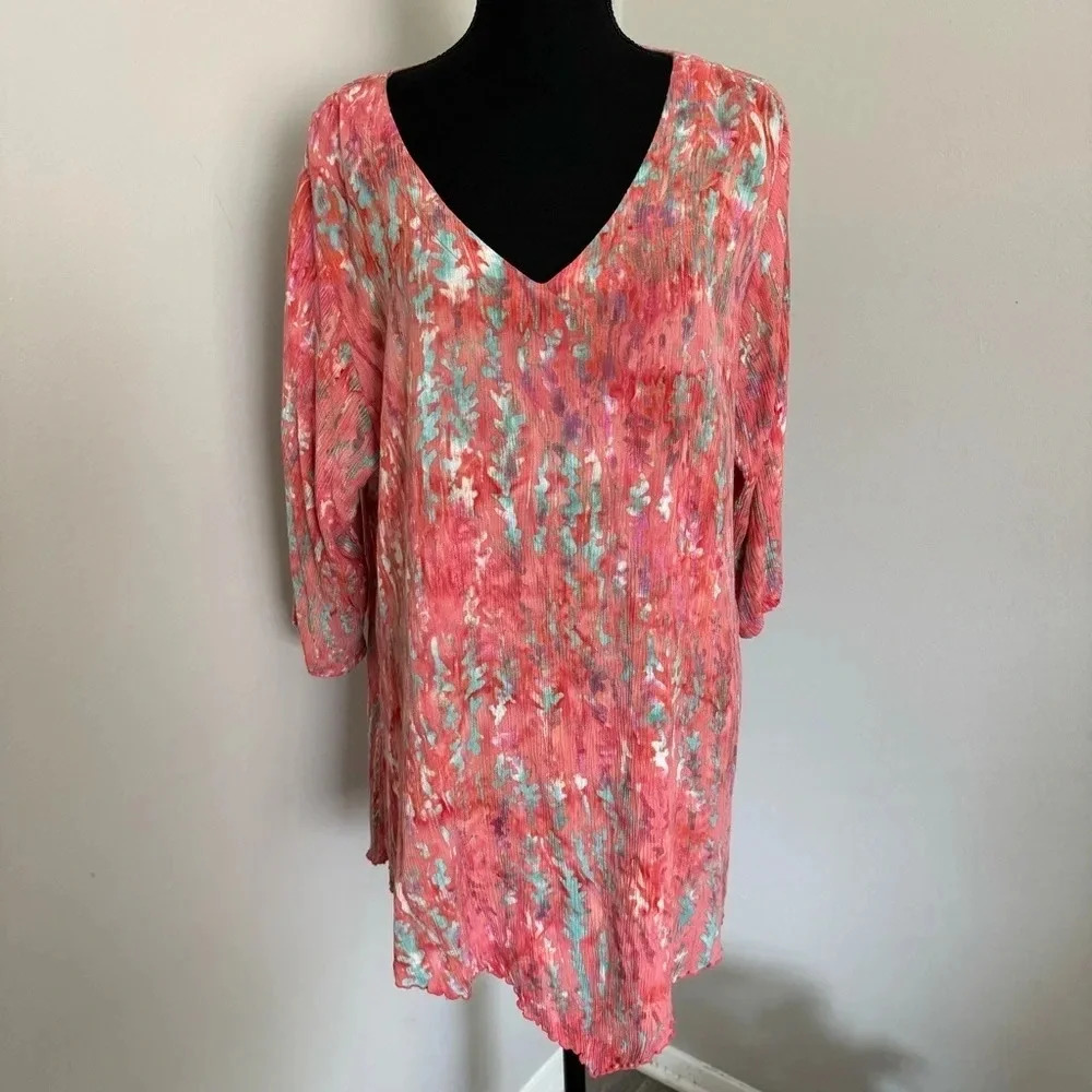 Style&Co Boho Blouse Corals Turquoise Tunic V Neck Size X-Large